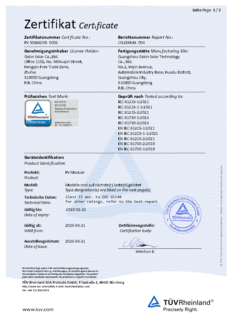 IEC61215&IEC61730 T?V Certified BC Single Glass